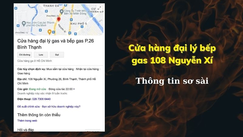 Cửa hàng đại lý bếp gas 108 Nguyễn Xí có thông tin rất sơ sài